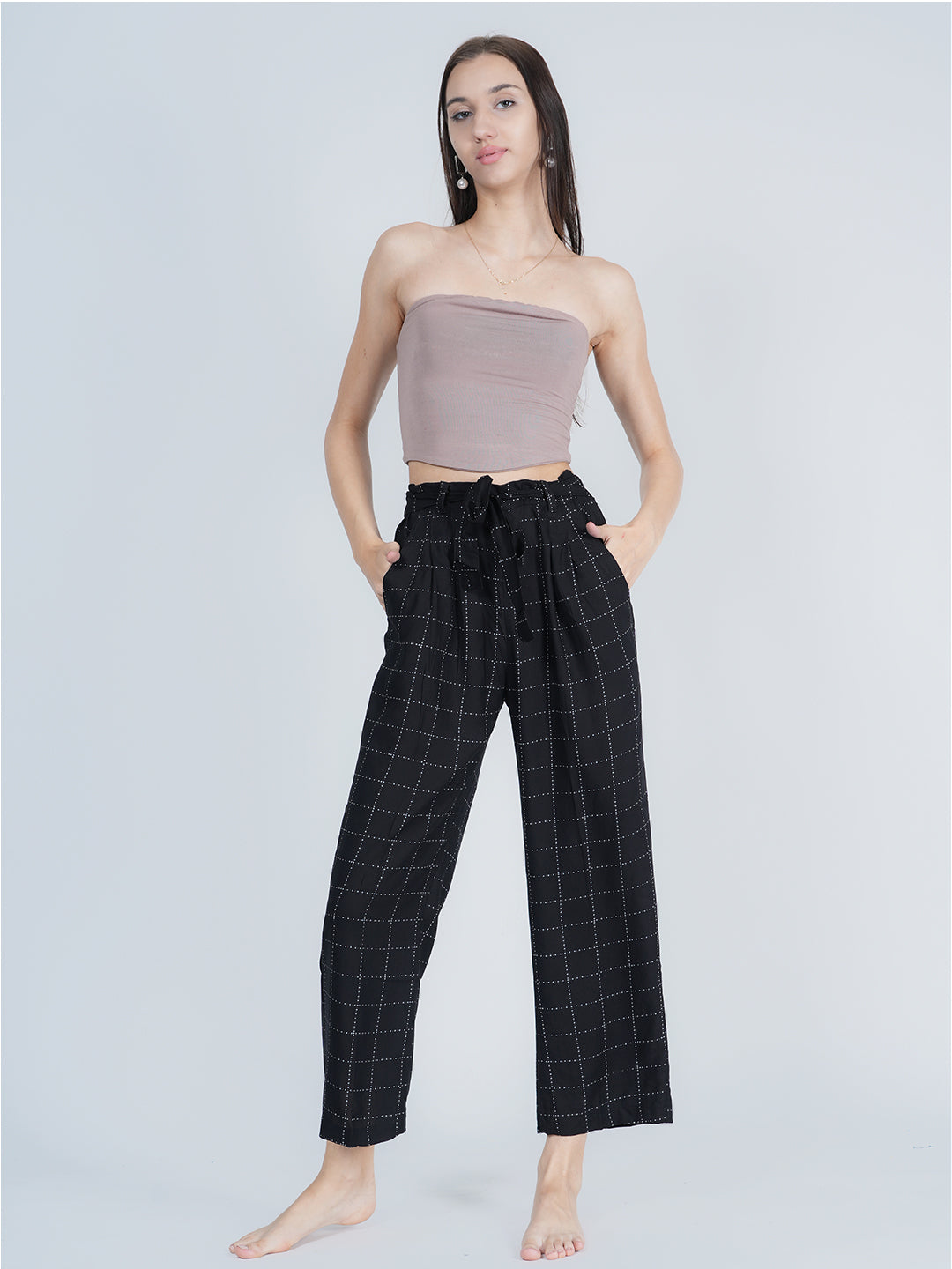 STYLE SHOES Black Regular Fit Checked Rayon Pyjama/Lounge Pant for Women & Girls