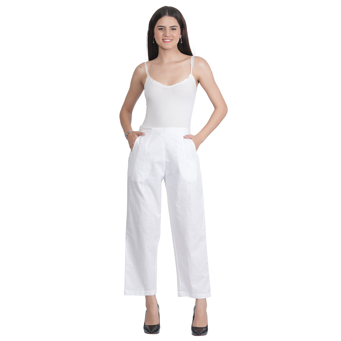 STYLE SHOES White Regular Fit Linen Pyjama/lounge pants for Women and Girls