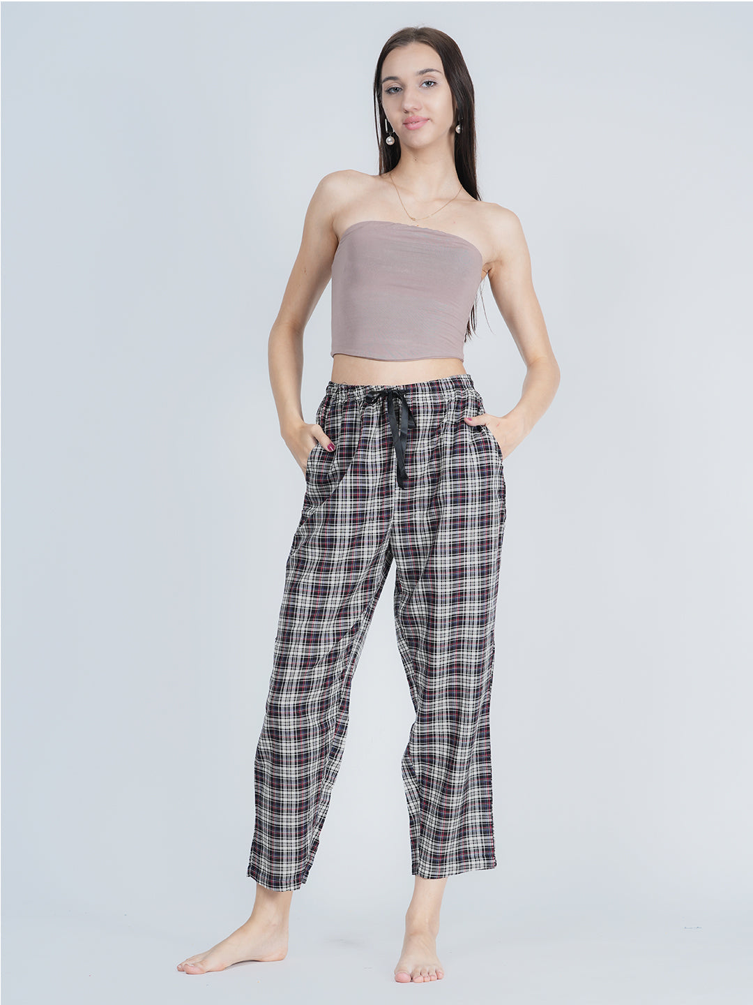 STYLE SHOES Black and White Regular Fit Checked Cotton Pyjama/Lounge Pant for Women & Girls