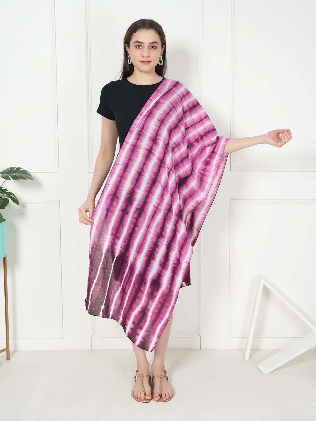 Style Shoes White & Purple Tie and Dye Printed Cotton Stole for Women & Girls