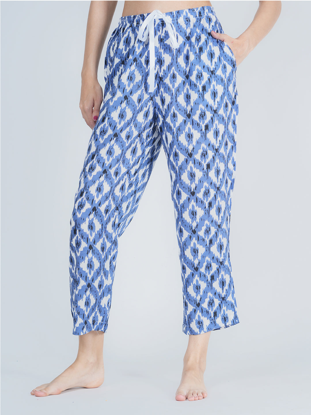 STYLE SHOES Blue and White Regular Fit Printed Cotton Pyjama/Lounge Pant for Women & Girls