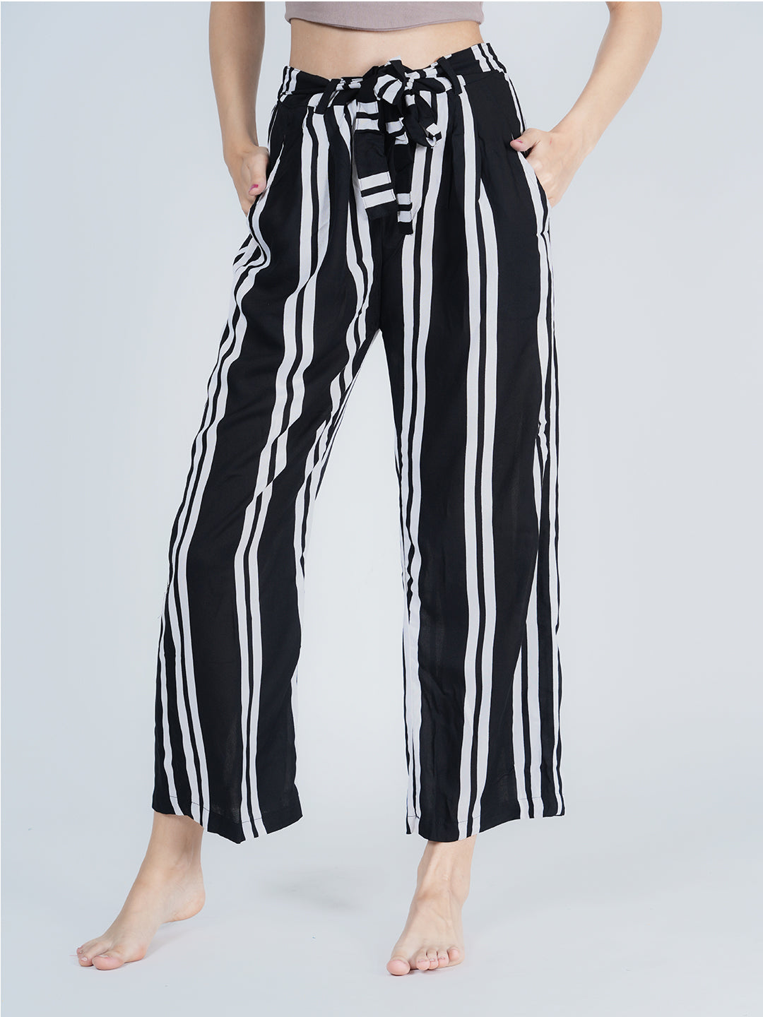 STYLE SHOES Black and White Regular Fit Rayon Striped Pyjama/Lounge Pant for Women & Girls
