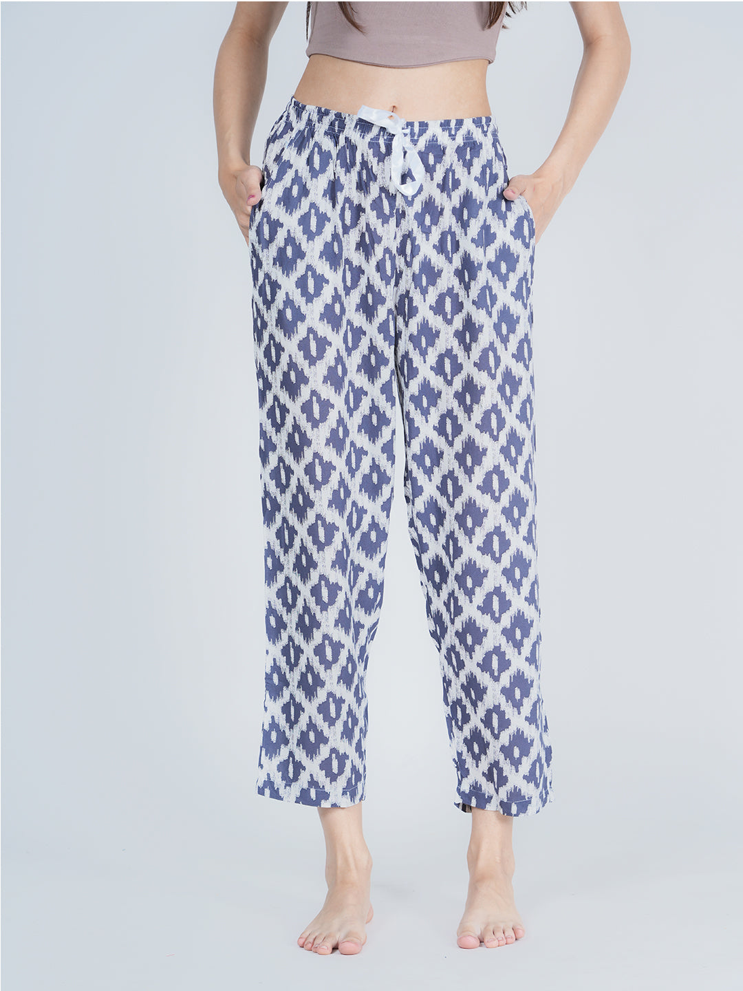 STYLE SHOES Blue and White Regular Fit Printed Rayon Pyjama/Lounge Pant for Women & Girls