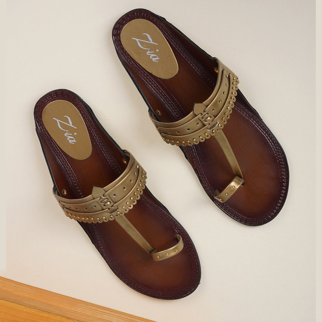 Style Shoes Golden Toe-Ring Kolhapuri Flat Sandal For Women & Girls
