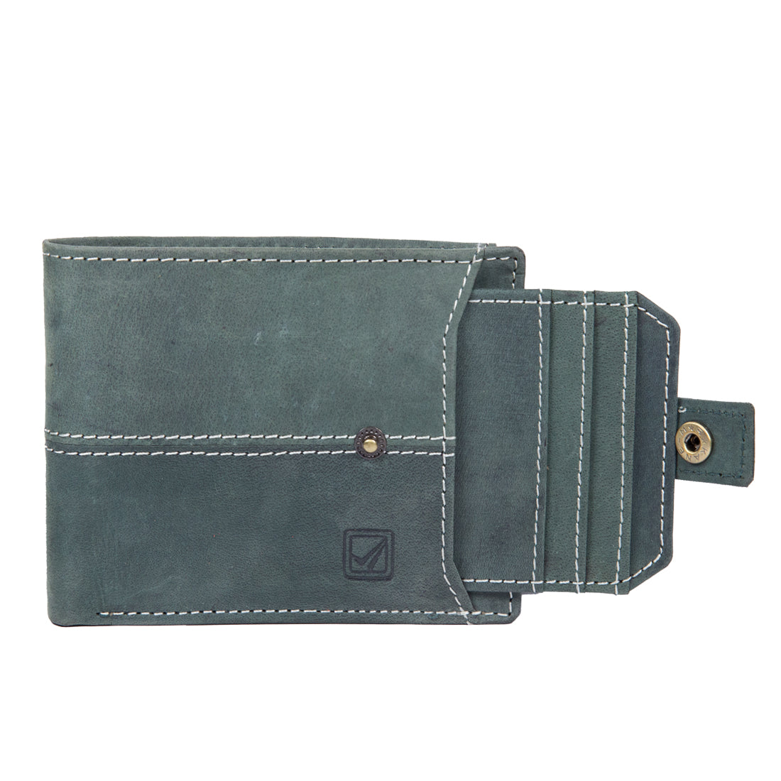 Style Shoes Green Genuine Leather Wallet with Button Closure For Men