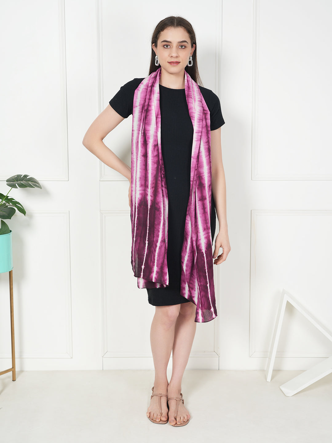 Style Shoes White & Purple Tie and Dye Printed Cotton Stole for Women & Girls
