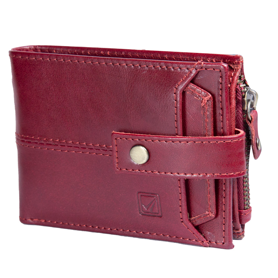 Style Shoes Burgundy Genuine Leather Wallet with Button Closure For Men