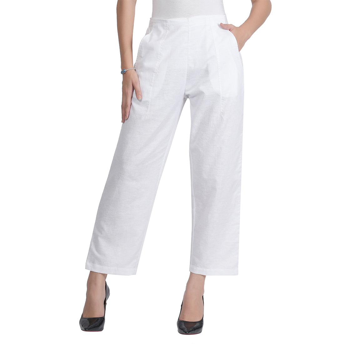 STYLE SHOES White Regular Fit Linen Pyjama/lounge pants for Women and Girls