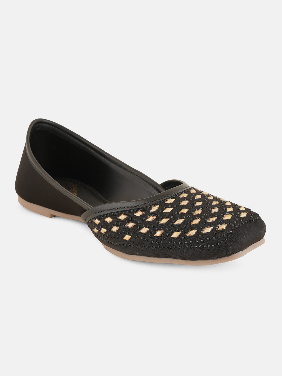 Style Shoes Designer Ethnic Embellished Square Toe Mojaris/Jutti For Women and Girls