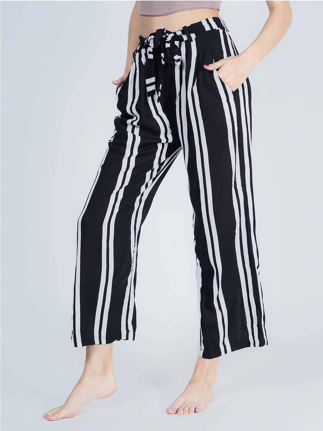 STYLE SHOES Black and White Regular Fit Rayon Striped Pyjama/Lounge Pant for Women & Girls