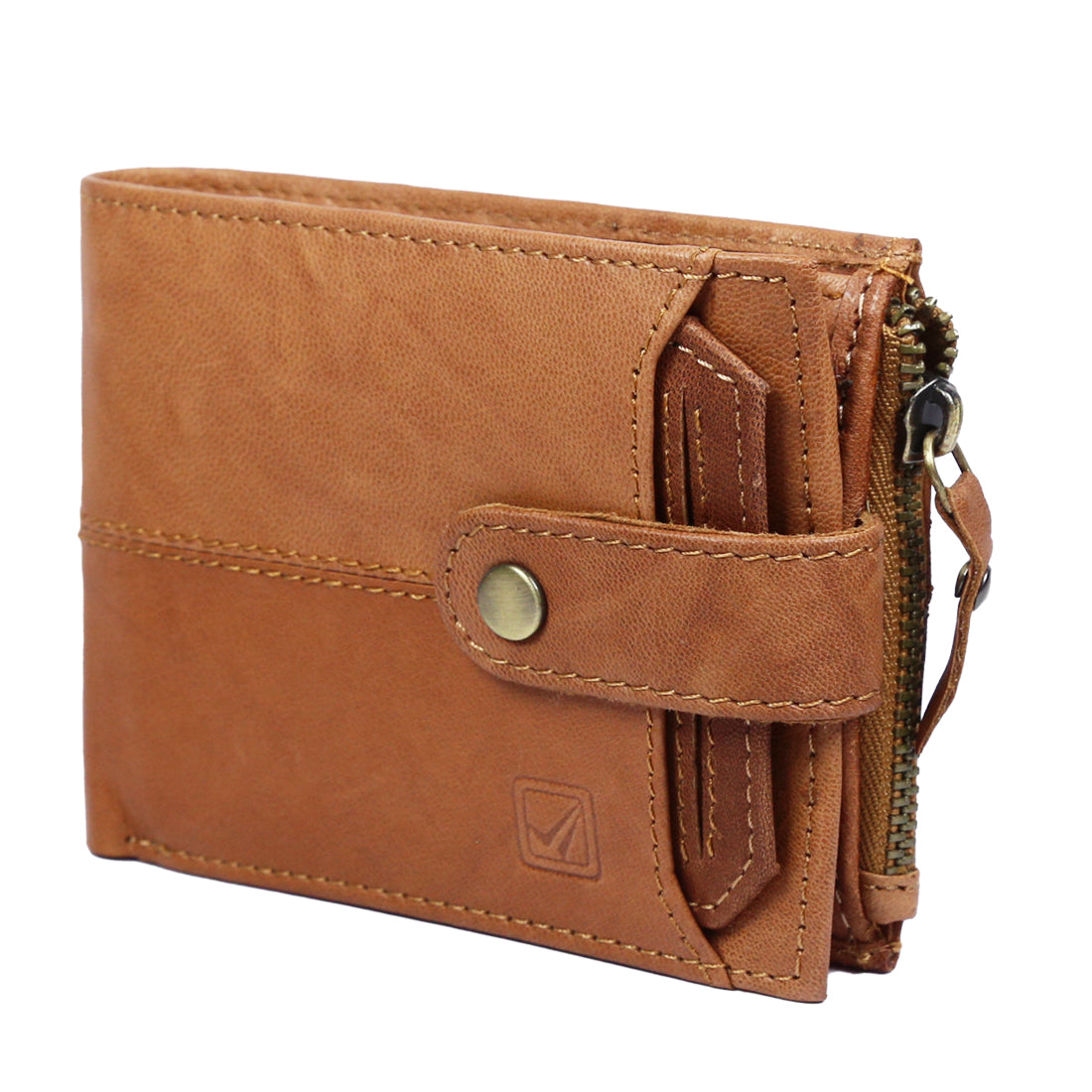 Style Shoes Tan Genuine Leather Wallet with Button Closure For Men