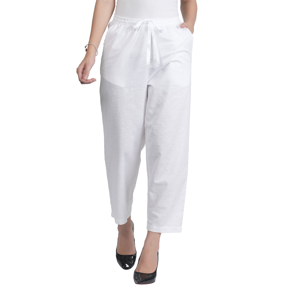 STYLE SHOES White Regular Fit Linen Pyjama/lounge pants for Women and Girls