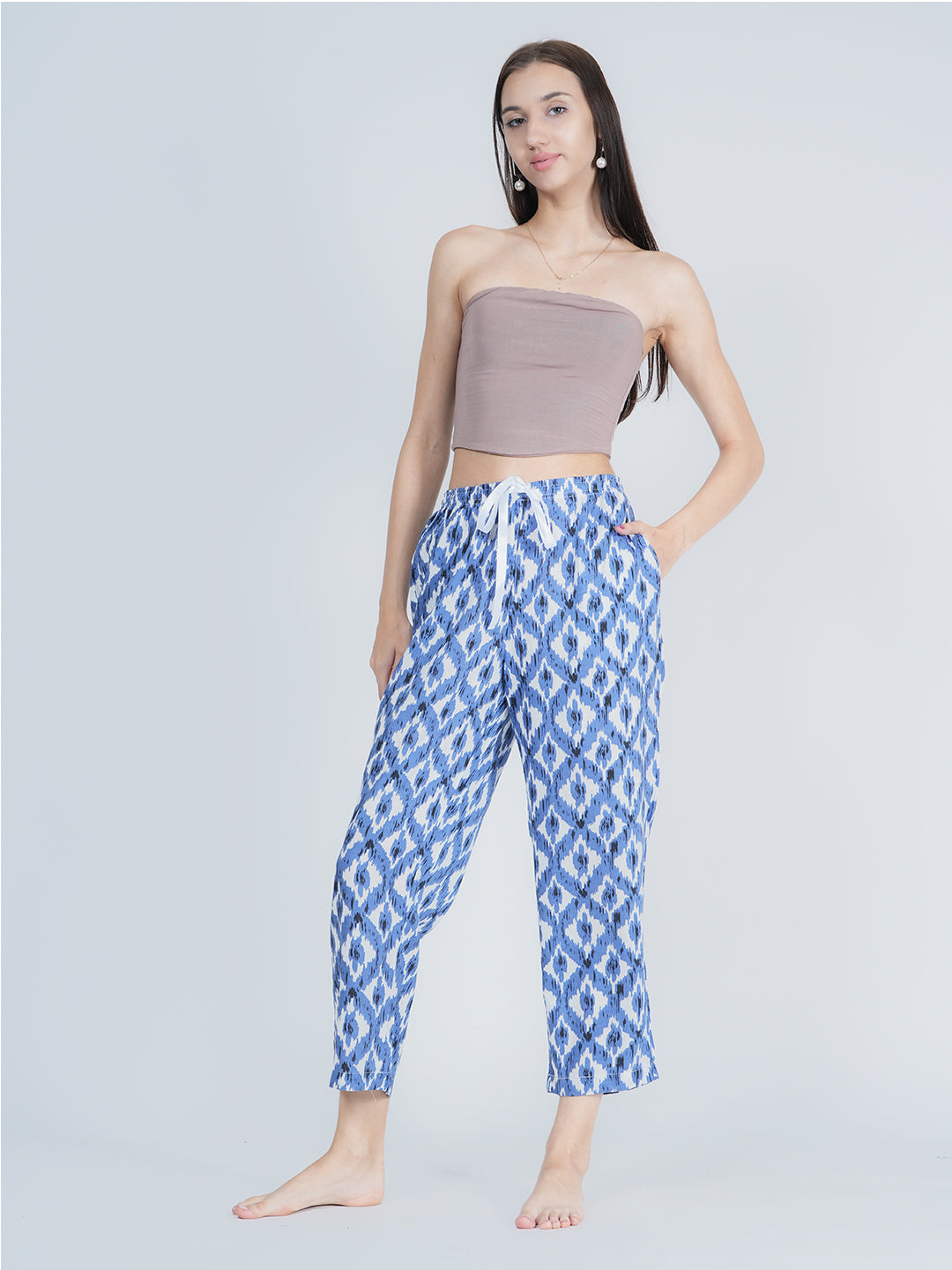 STYLE SHOES Blue and White Regular Fit Printed Cotton Pyjama/Lounge Pant for Women & Girls