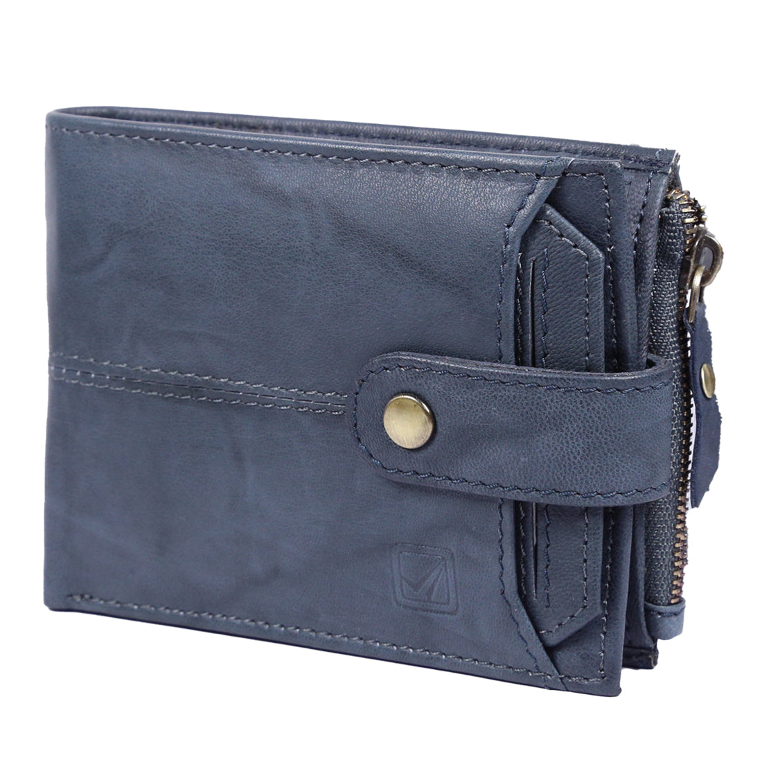Style Shoes Blue Genuine Leather Wallet with Button Closure For Men