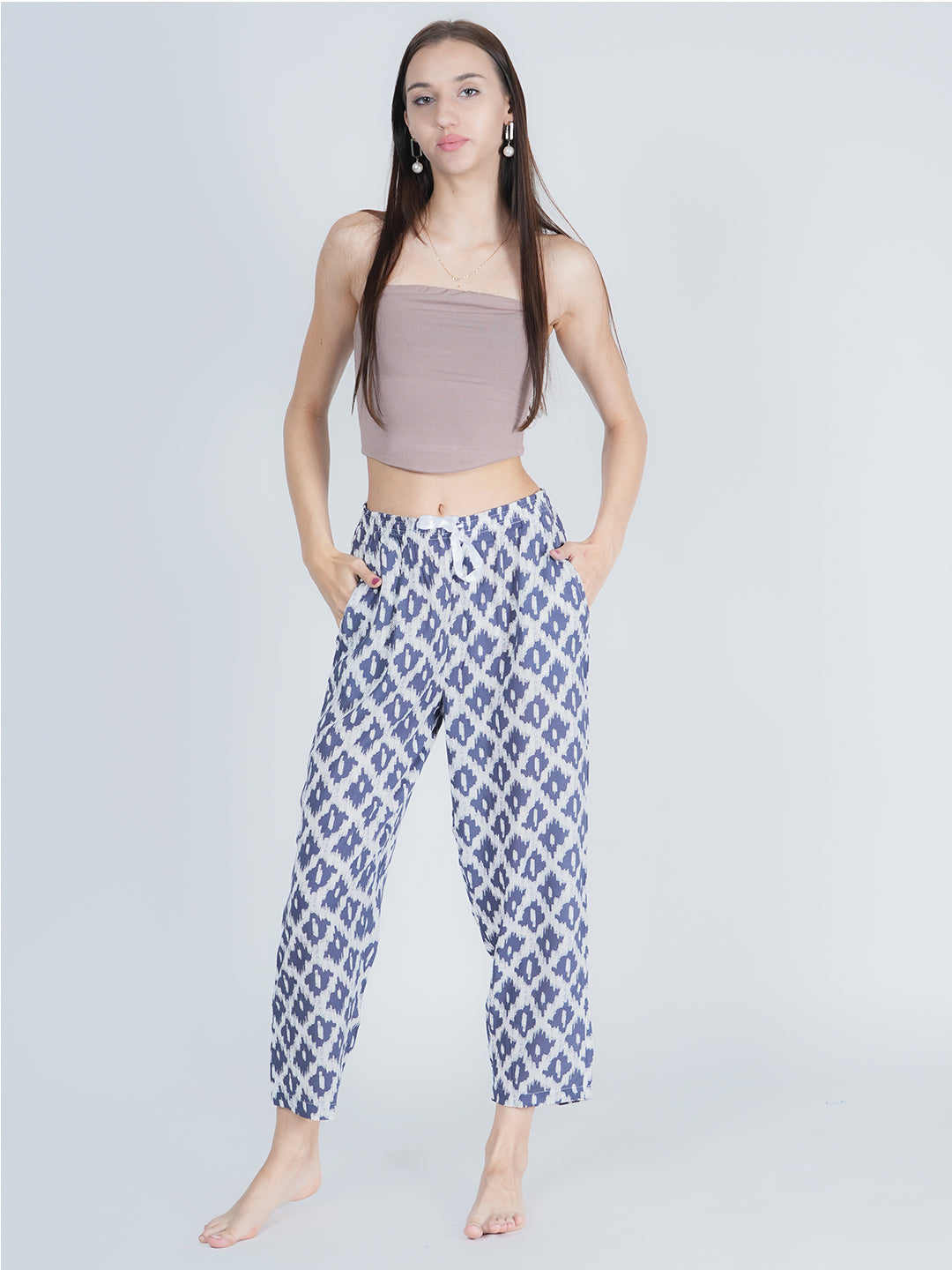 STYLE SHOES Blue and White Regular Fit Printed Rayon Pyjama/Lounge Pant for Women & Girls
