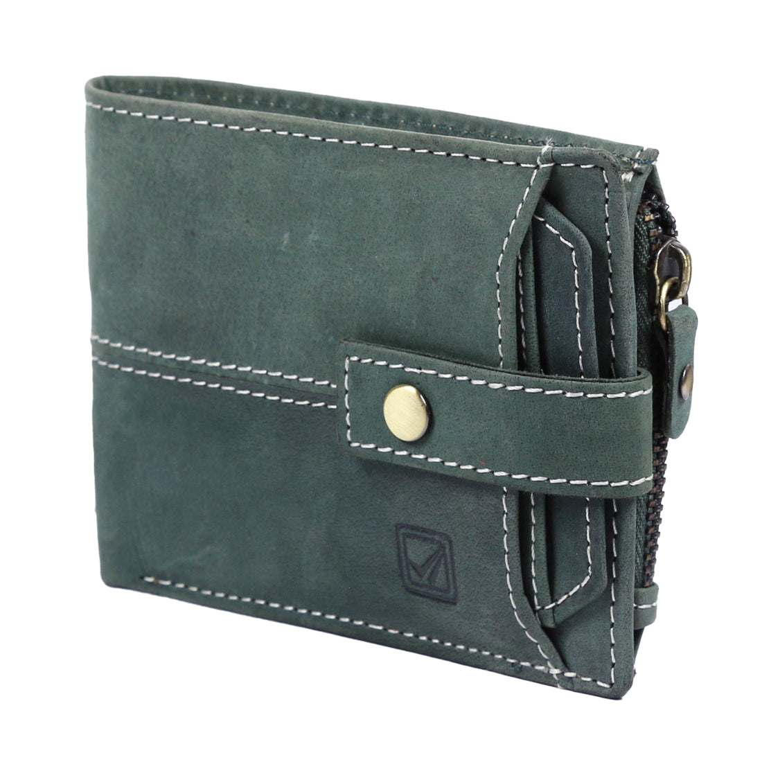 Style Shoes Green Genuine Leather Wallet with Button Closure For Men