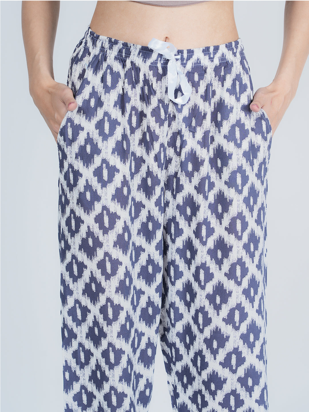 STYLE SHOES Blue and White Regular Fit Printed Rayon Pyjama/Lounge Pant for Women & Girls