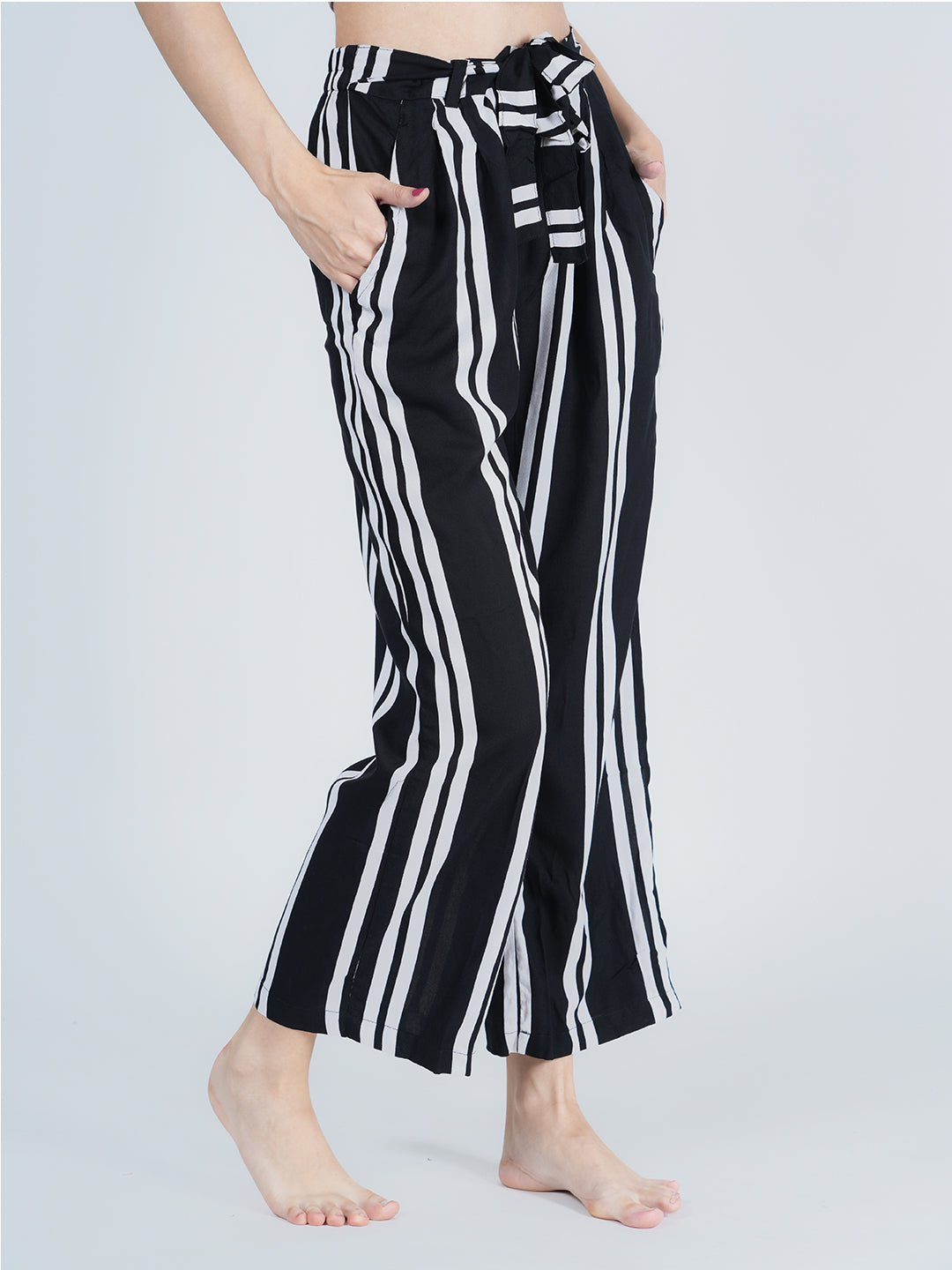 STYLE SHOES Black and White Regular Fit Rayon Striped Pyjama/Lounge Pant for Women & Girls