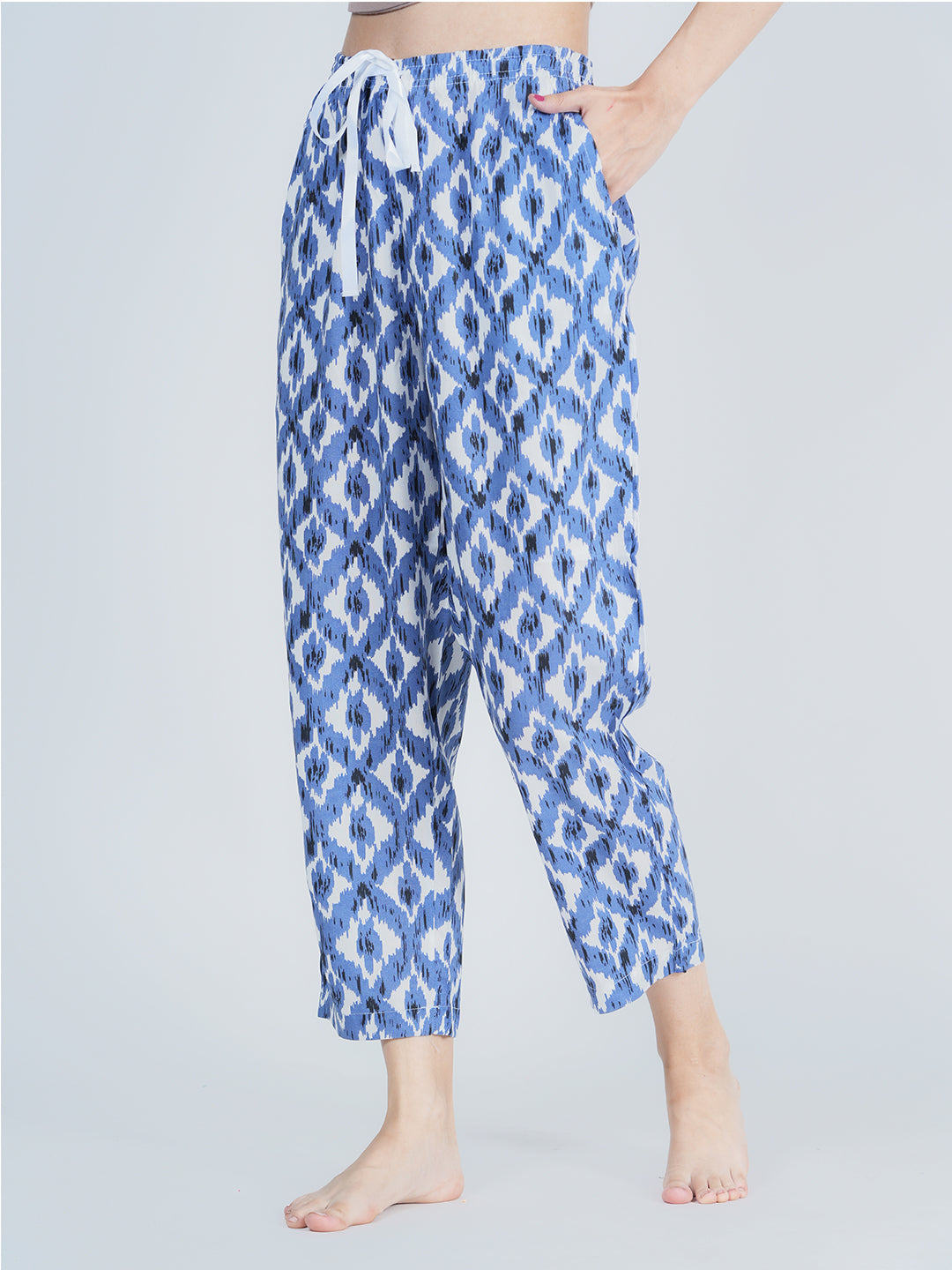 STYLE SHOES Blue and White Regular Fit Printed Cotton Pyjama/Lounge Pant for Women & Girls