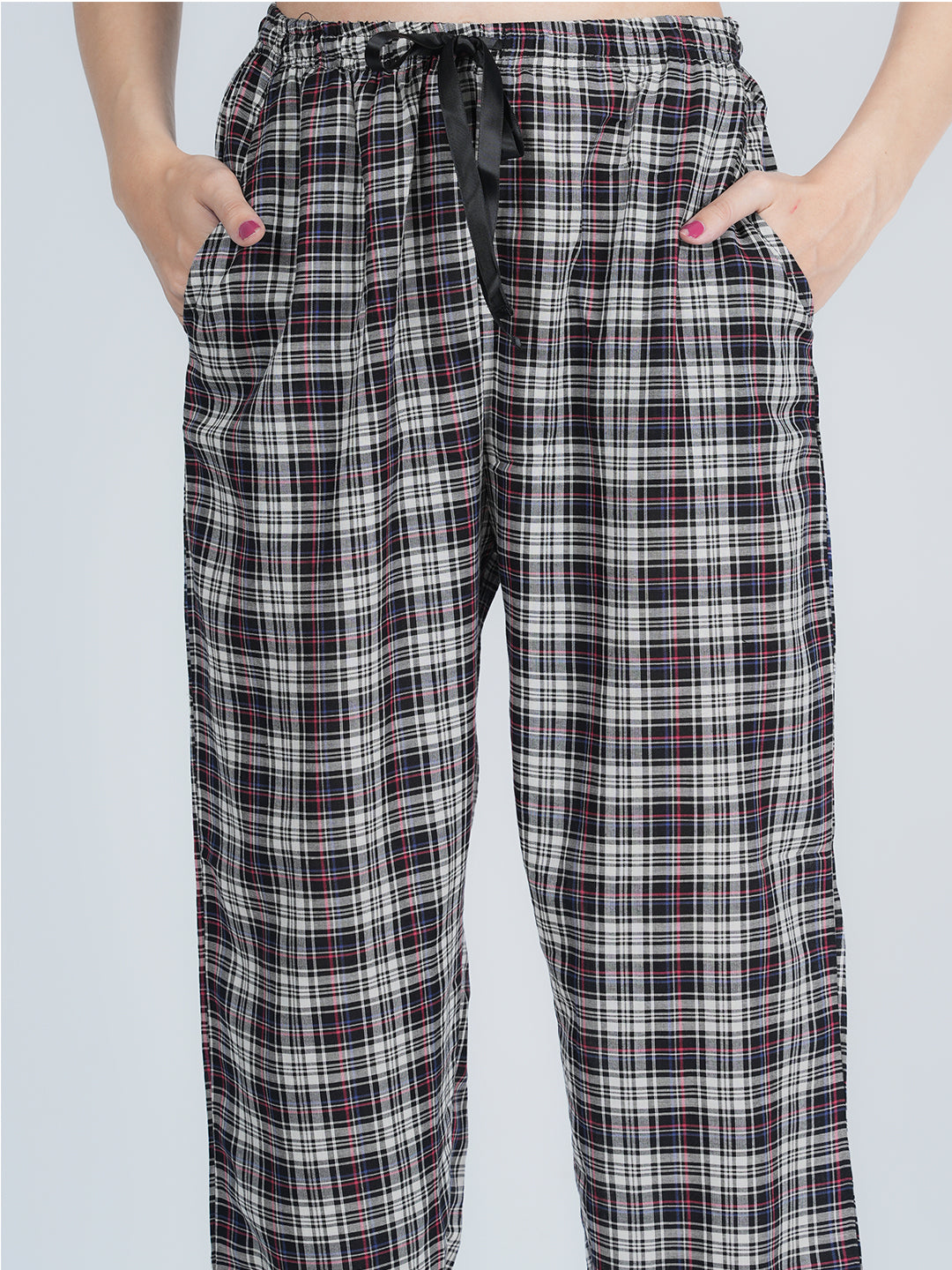 STYLE SHOES Black and White Regular Fit Checked Cotton Pyjama/Lounge Pant for Women & Girls