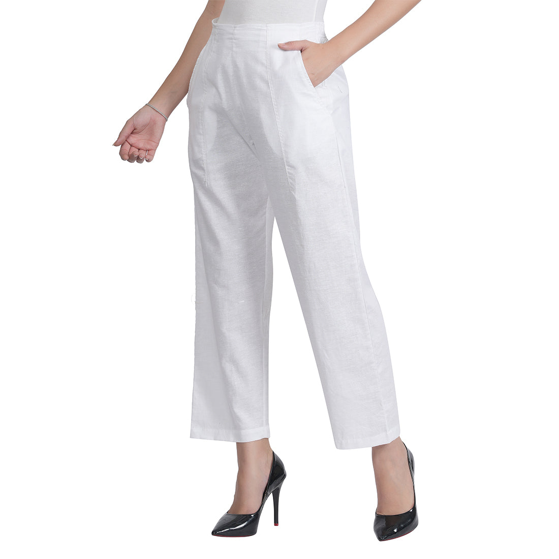 STYLE SHOES White Regular Fit Linen Pyjama/lounge pants for Women and Girls