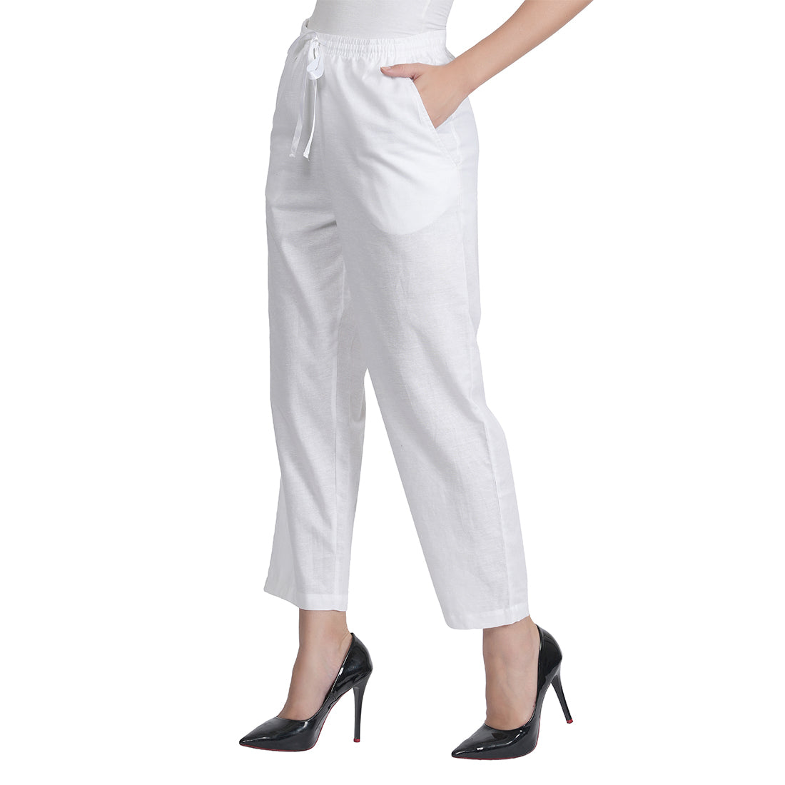 STYLE SHOES White Regular Fit Linen Pyjama/lounge pants for Women and Girls