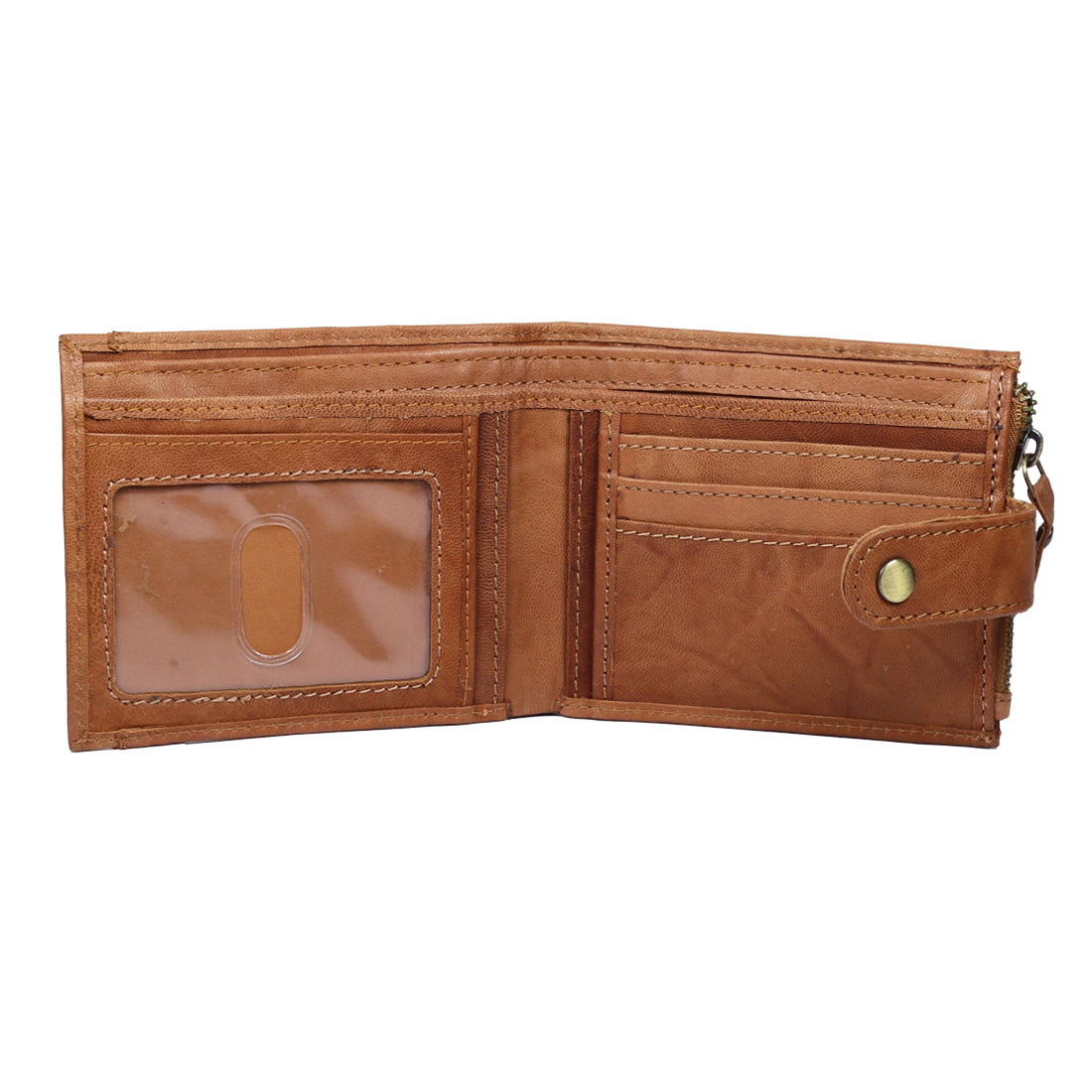 Style Shoes Tan Genuine Leather Wallet with Button Closure For Men