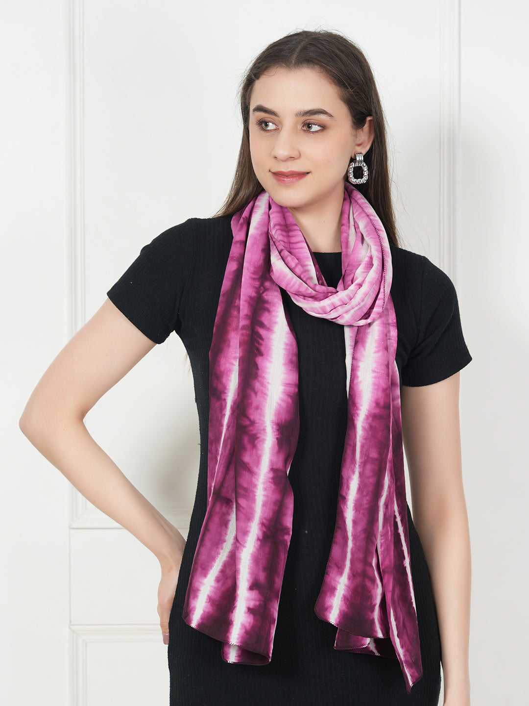 Style Shoes White & Purple Tie and Dye Printed Cotton Stole for Women & Girls