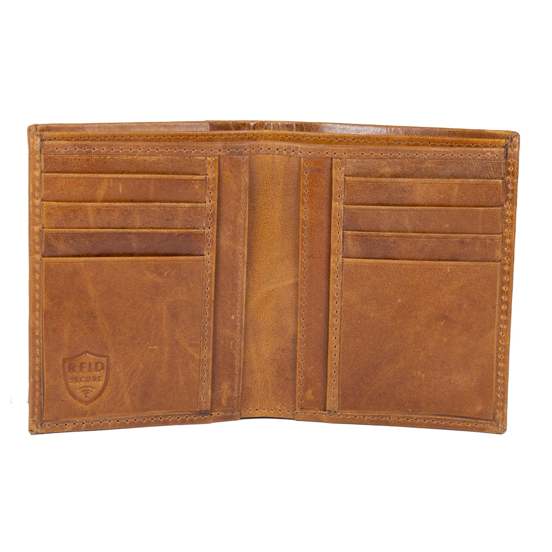 Tan Genuine Leather Bi-Fold Long Wallet For Men