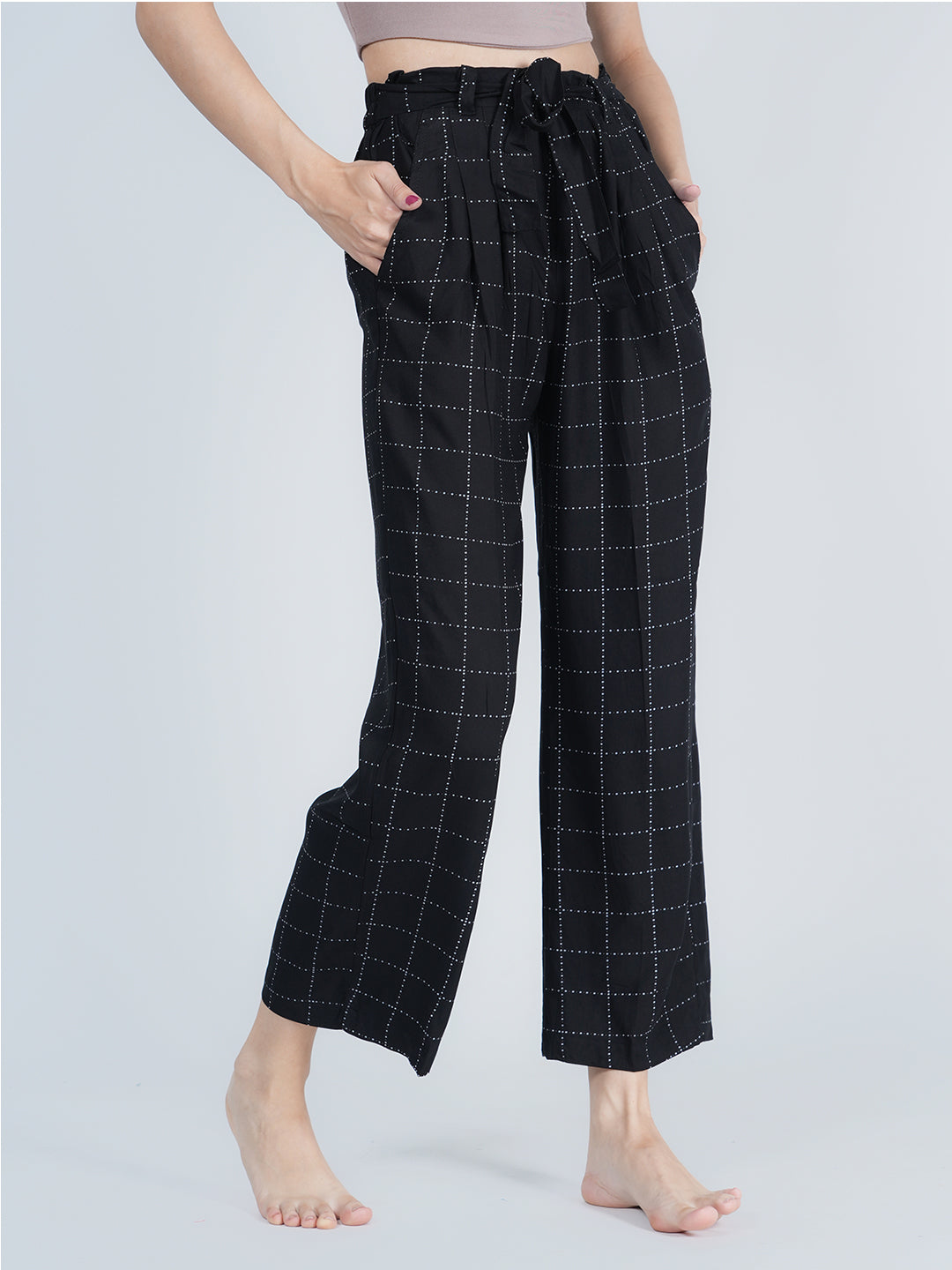 STYLE SHOES Black Regular Fit Checked Rayon Pyjama/Lounge Pant for Women & Girls