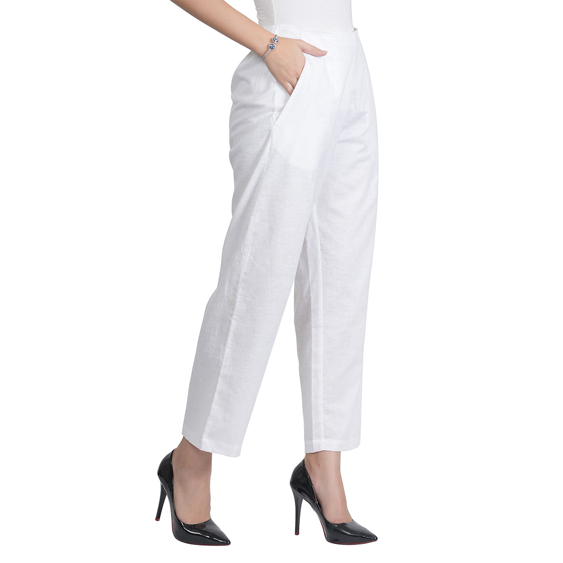 STYLE SHOES White Regular Fit Linen Pyjama/lounge pants for Women and Girls