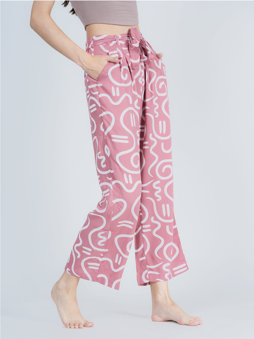 STYLE SHOES Pink Regular Fit Printed Rayon Pyjama/Lounge Pant for Women & Girls