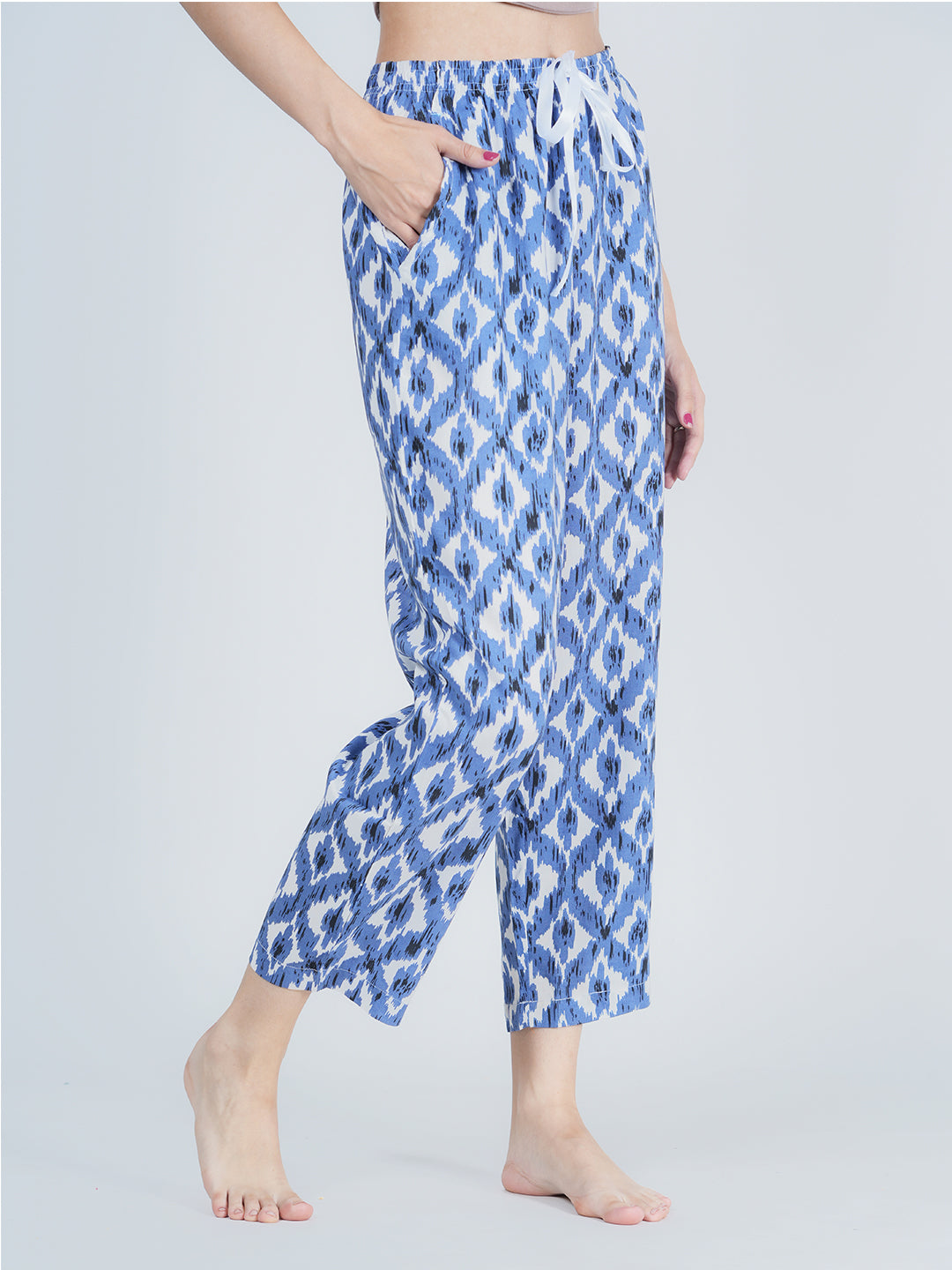 STYLE SHOES Blue and White Regular Fit Printed Cotton Pyjama/Lounge Pant for Women & Girls