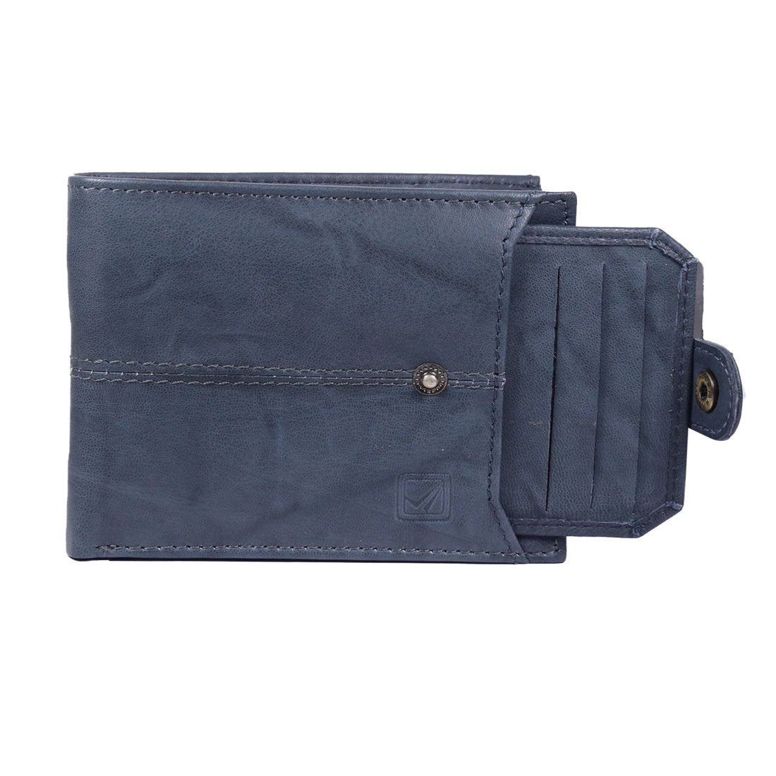 Style Shoes Blue Genuine Leather Wallet with Button Closure For Men