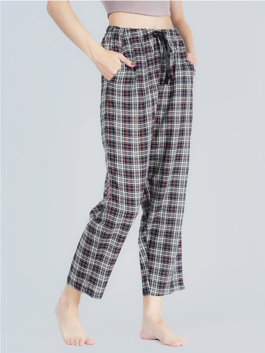 STYLE SHOES Black and White Regular Fit Checked Cotton Pyjama/Lounge Pant for Women & Girls