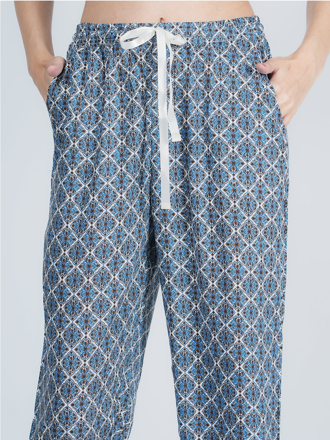 STYLE SHOES Blue and White Regular Fit Printed Cotton Pyjama/Lounge Pant for Women & Girls