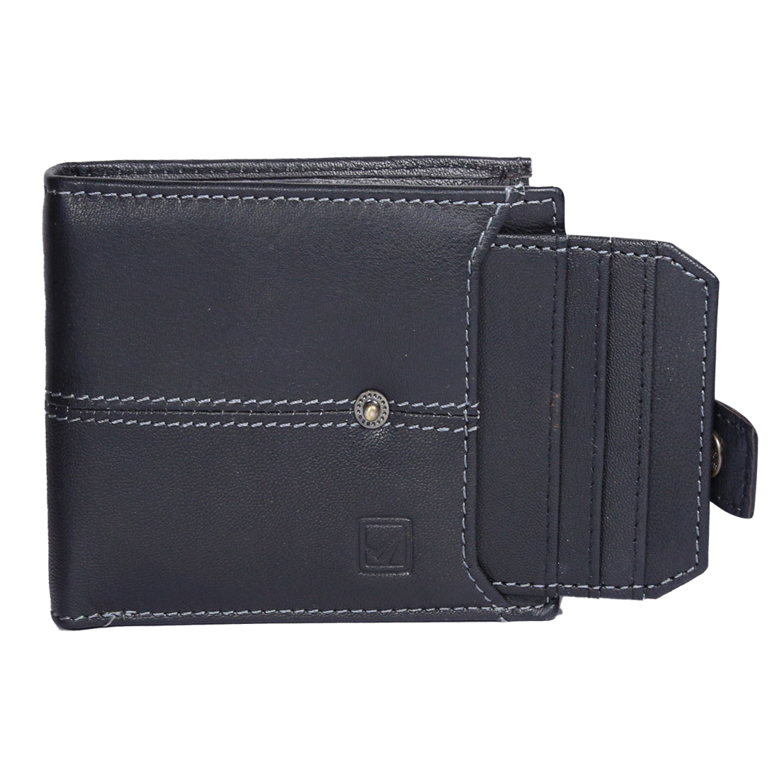 Style Shoes Black Genuine Leather Wallet with Button Closure For Men