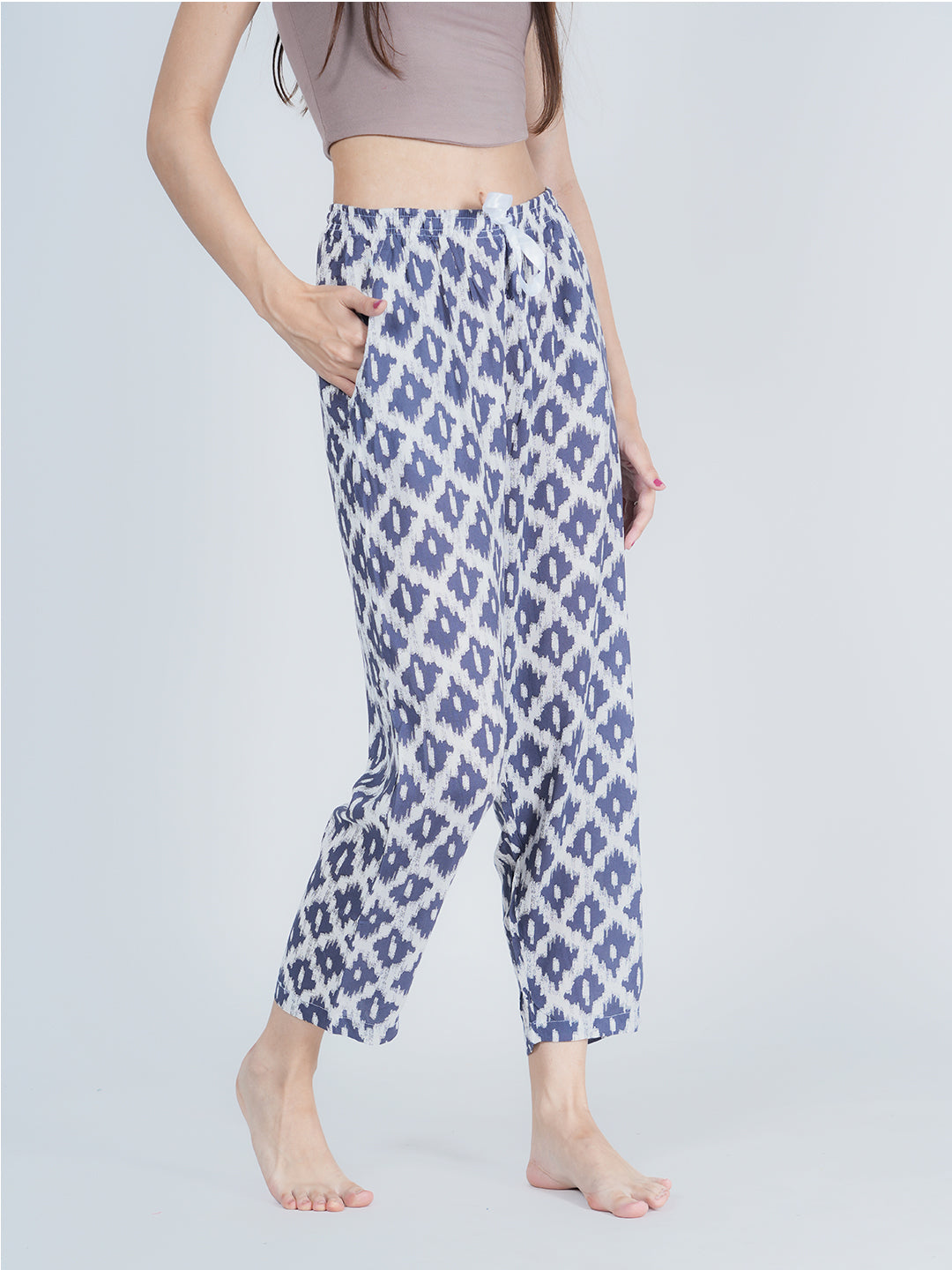 STYLE SHOES Blue and White Regular Fit Printed Rayon Pyjama/Lounge Pant for Women & Girls