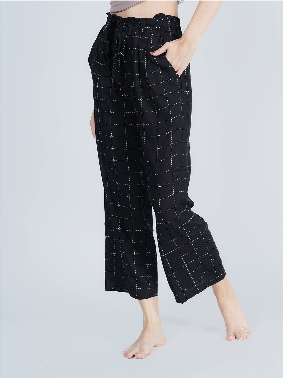 STYLE SHOES Black Regular Fit Checked Rayon Pyjama/Lounge Pant for Women & Girls