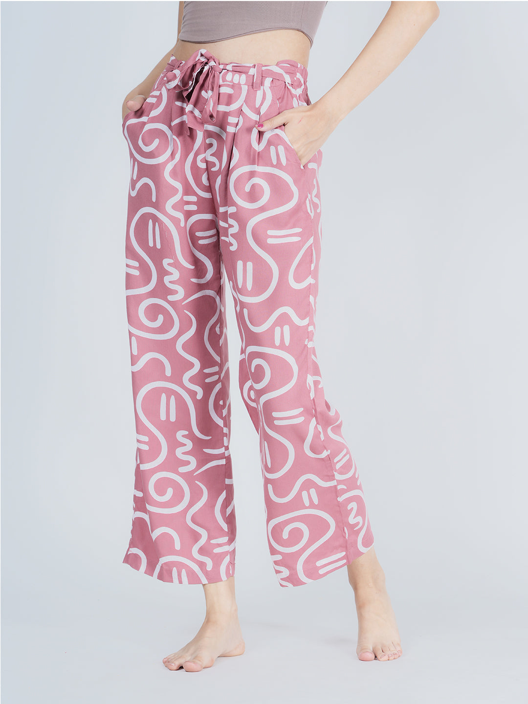 STYLE SHOES Pink Regular Fit Printed Rayon Pyjama/Lounge Pant for Women & Girls