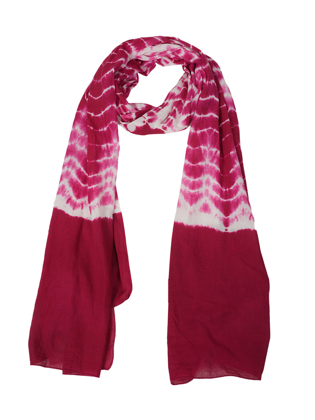 Style Shoes White & Pink Tie and Dye Printed Cotton Stole for Women & Girls