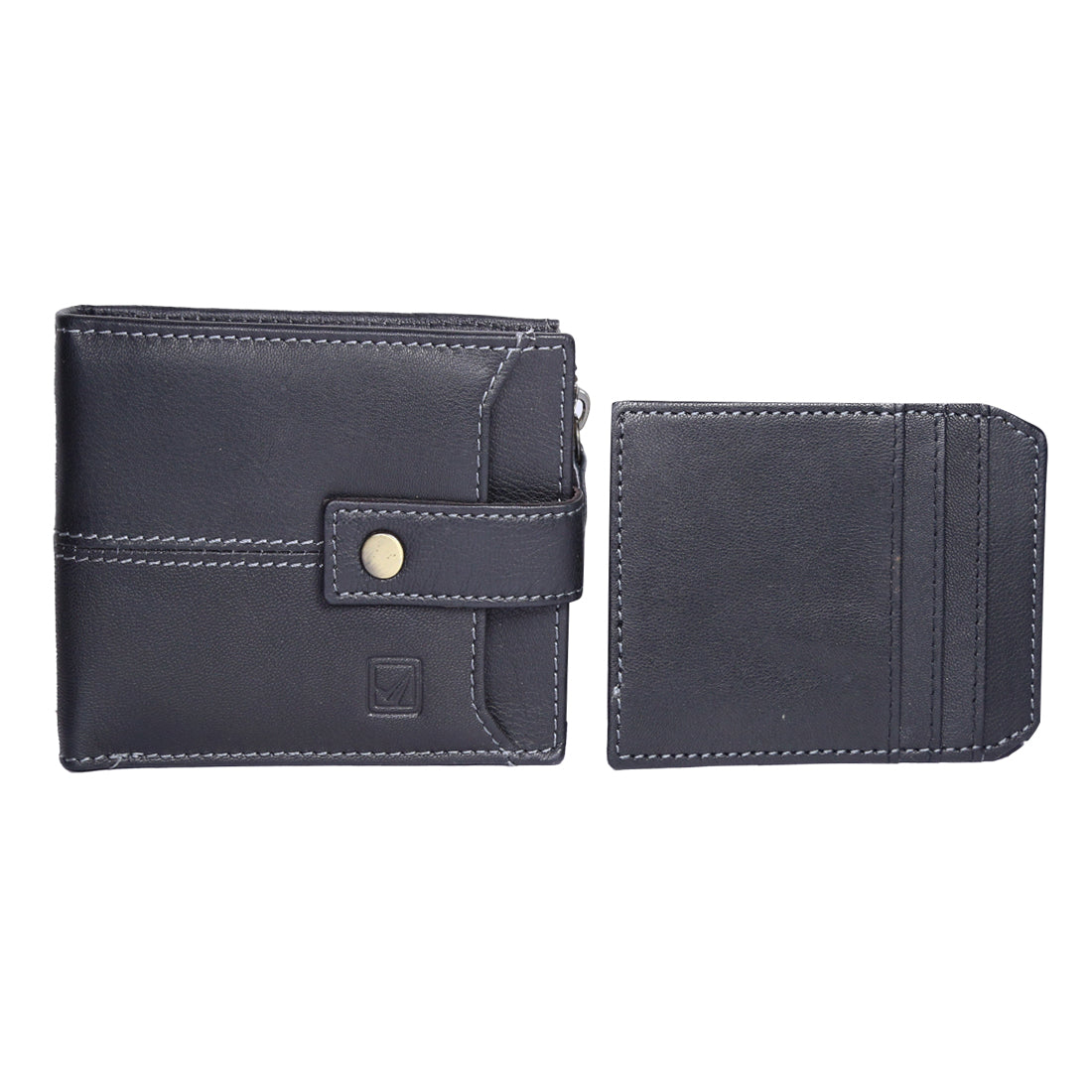 Style Shoes Black Genuine Leather Wallet with Button Closure For Men