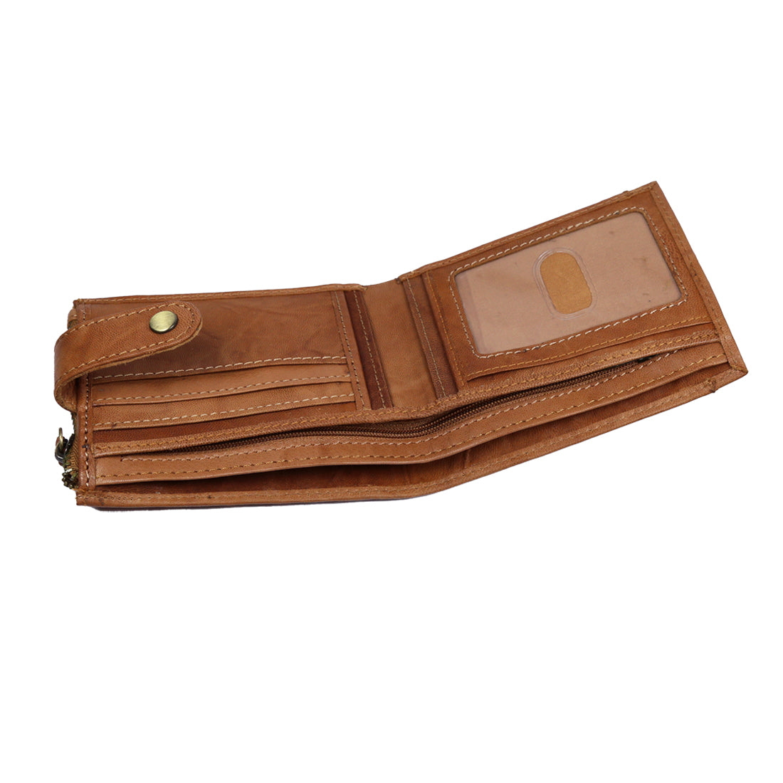 Style Shoes Tan Genuine Leather Wallet with Button Closure For Men