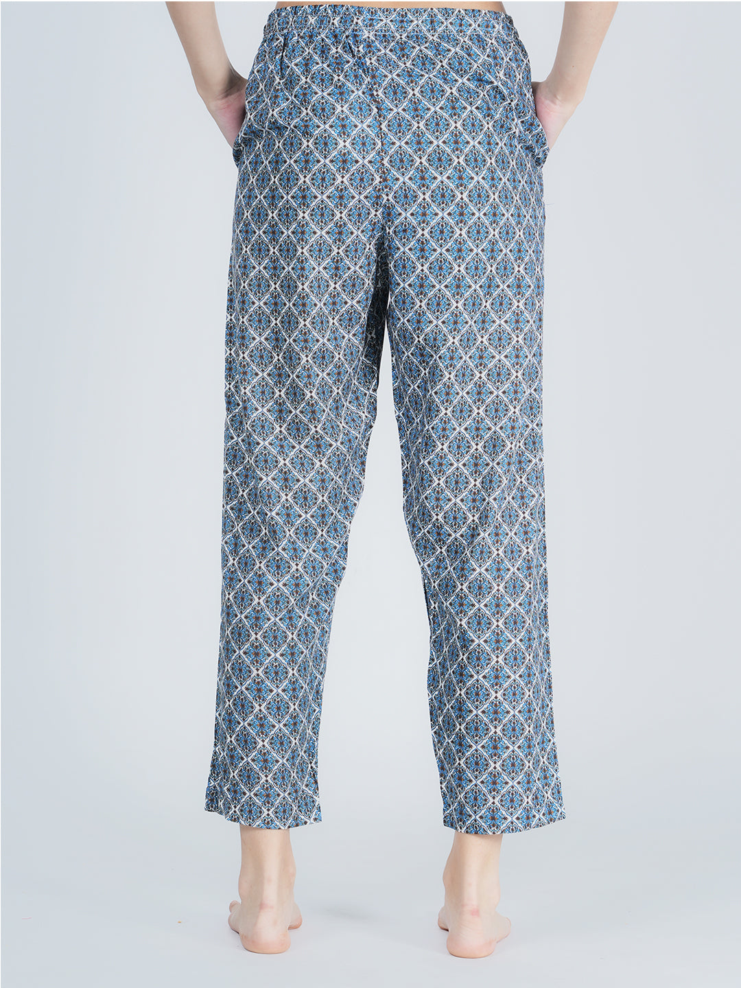 STYLE SHOES Blue and White Regular Fit Printed Cotton Pyjama/Lounge Pant for Women & Girls