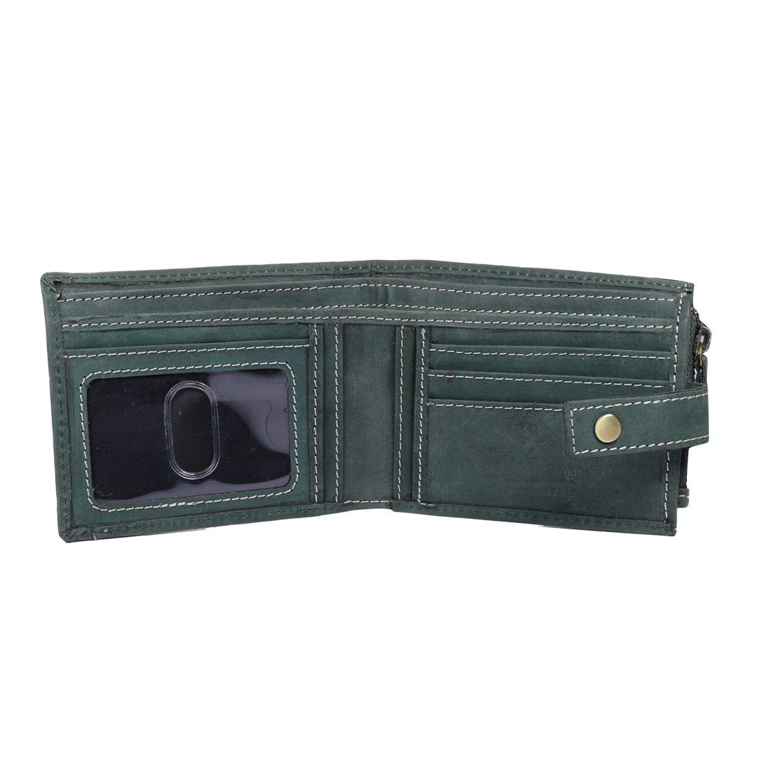 Style Shoes Green Genuine Leather Wallet with Button Closure For Men