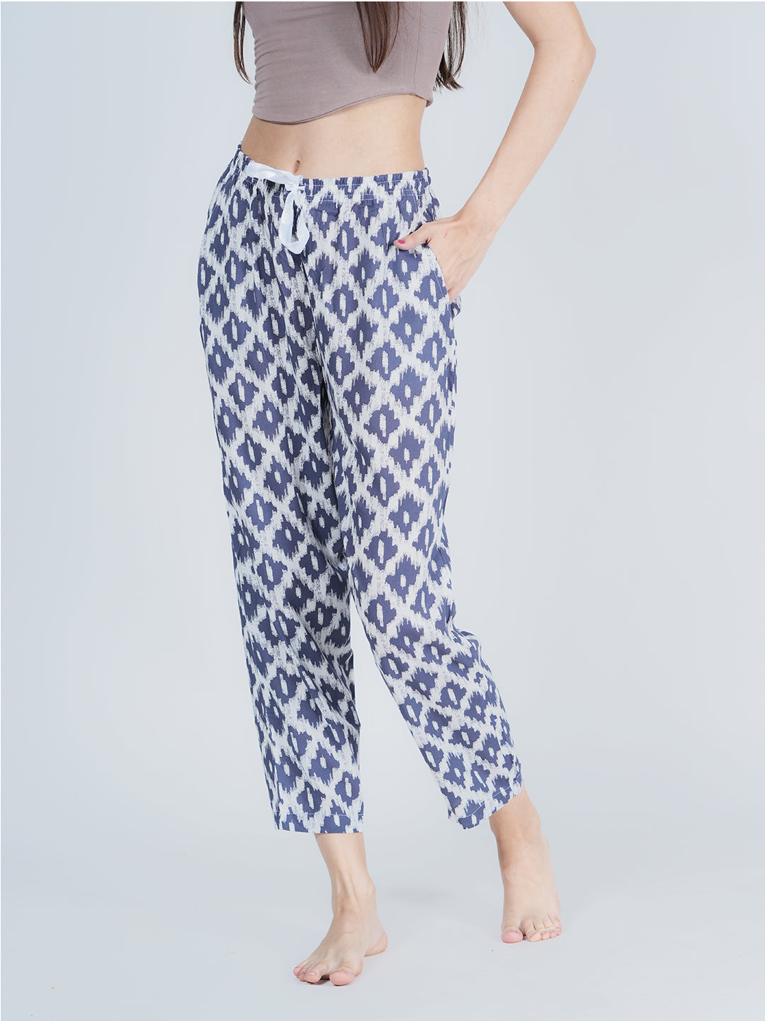 STYLE SHOES Blue and White Regular Fit Printed Rayon Pyjama/Lounge Pant for Women & Girls