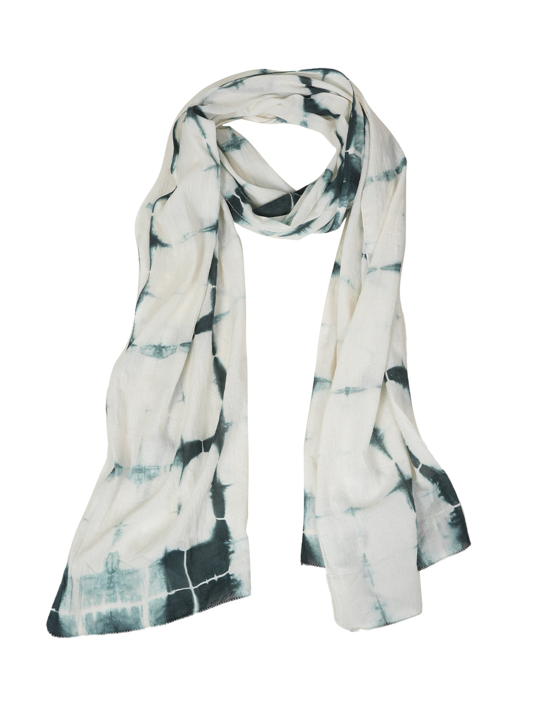 Style Shoes White & Black Tie and Dye Printed Cotton Stole for Women & Girls
