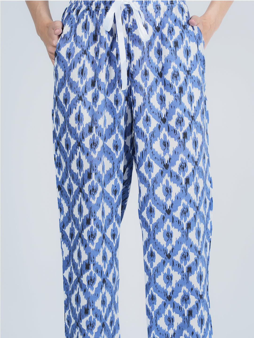 STYLE SHOES Blue and White Regular Fit Printed Cotton Pyjama/Lounge Pant for Women & Girls