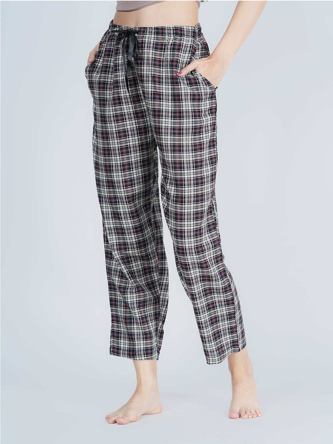 STYLE SHOES Black and White Regular Fit Checked Cotton Pyjama/Lounge Pant for Women & Girls