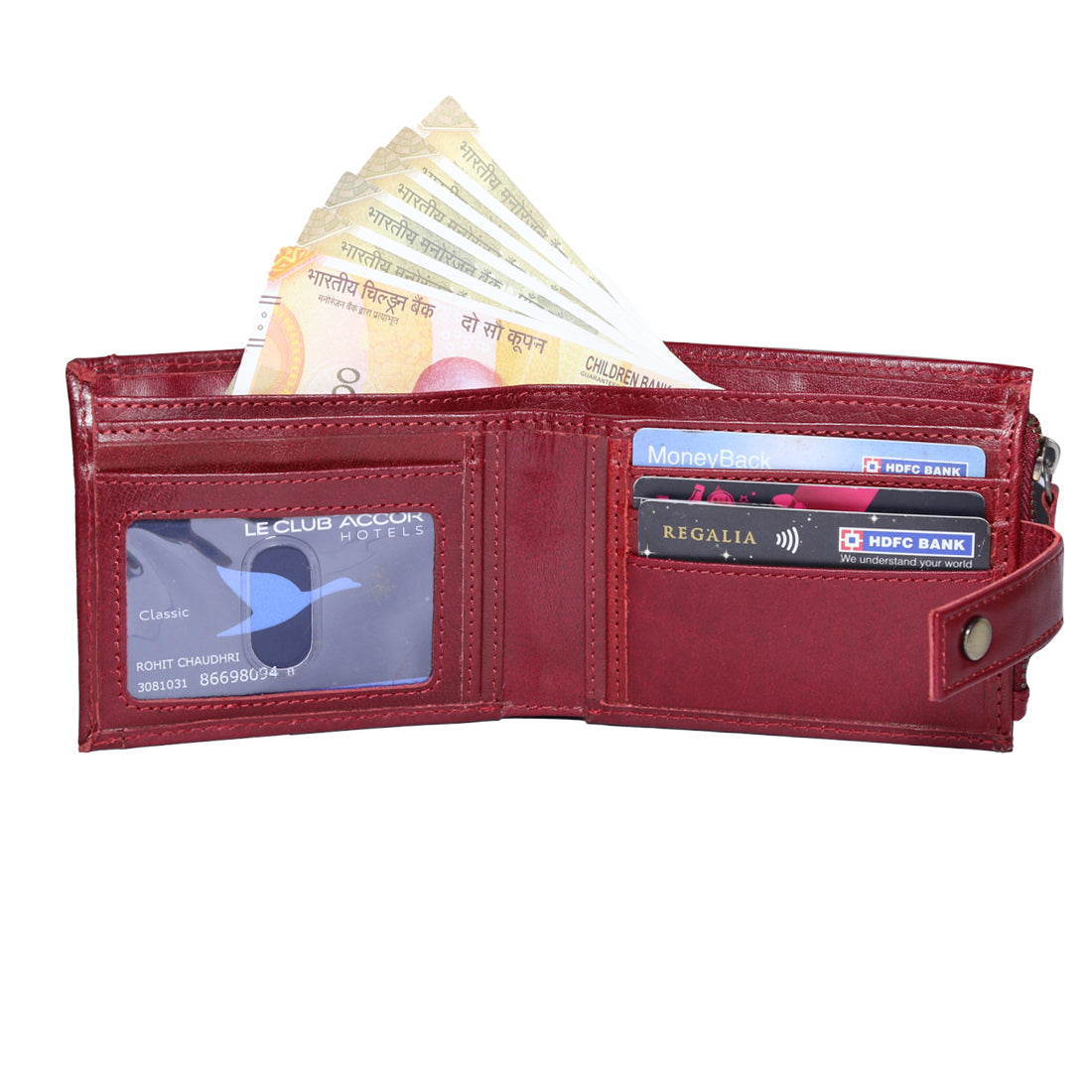 Style Shoes Burgundy Genuine Leather Wallet with Button Closure For Men